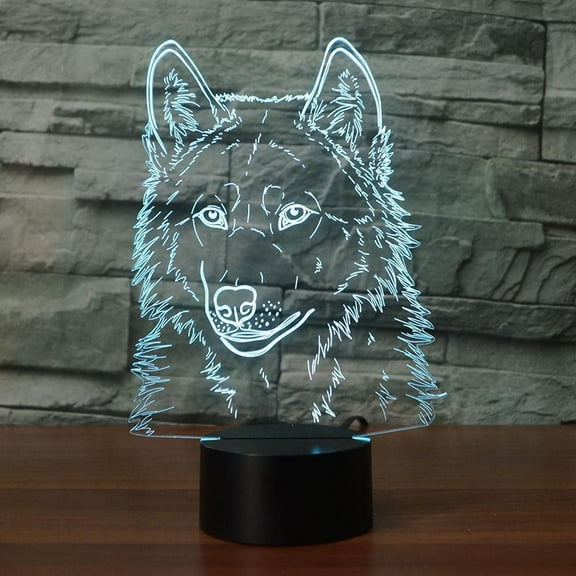 YSITIAN 3D Wolf Head Night Light Touch Table Desk Optical Illusion Lamps 7 Color Changing Lights Home Decoration Xmas Birthday Gift YT05-170