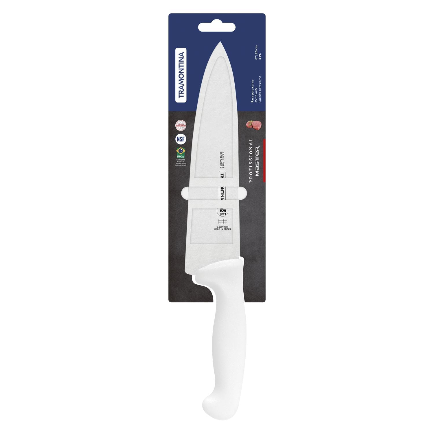 Couteau à steak Tramontina Professional de 20,3 cm (8 po) avec lame en acier inoxydable et poignée blanche en polypropylène