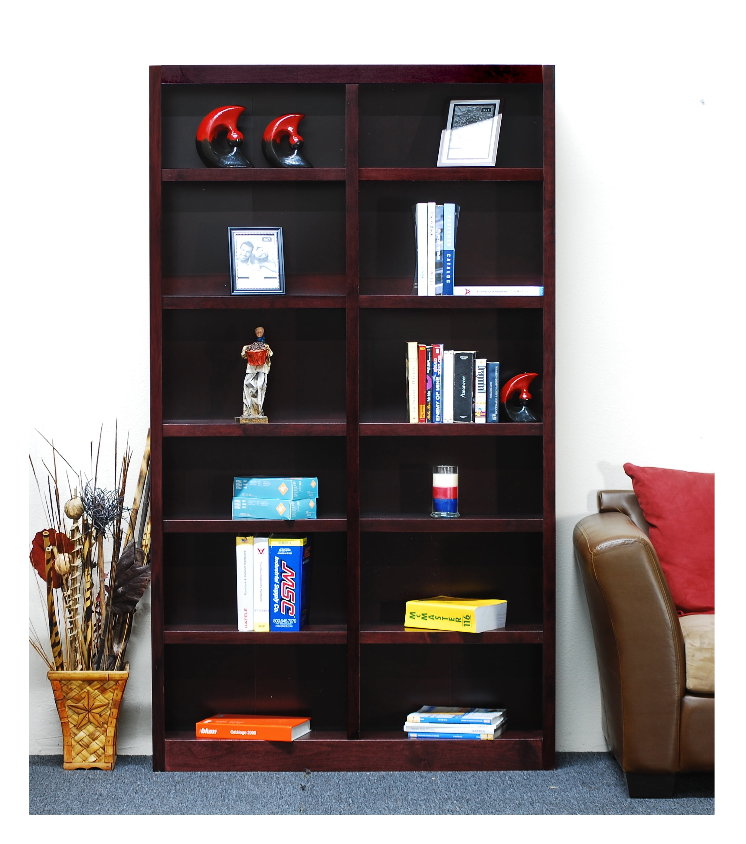 12 Shelf Double Wide Wood Bookcase 84, Tall And Wide Bookcase