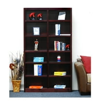 12 Shelf Double Wide Wood Bookcase, 84 inch Tall - Cherry Finish