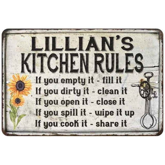 Lillian's Kitchen Rules Chic Sign Vintage Decor 8 x 12 High Gloss Metal 208120032101