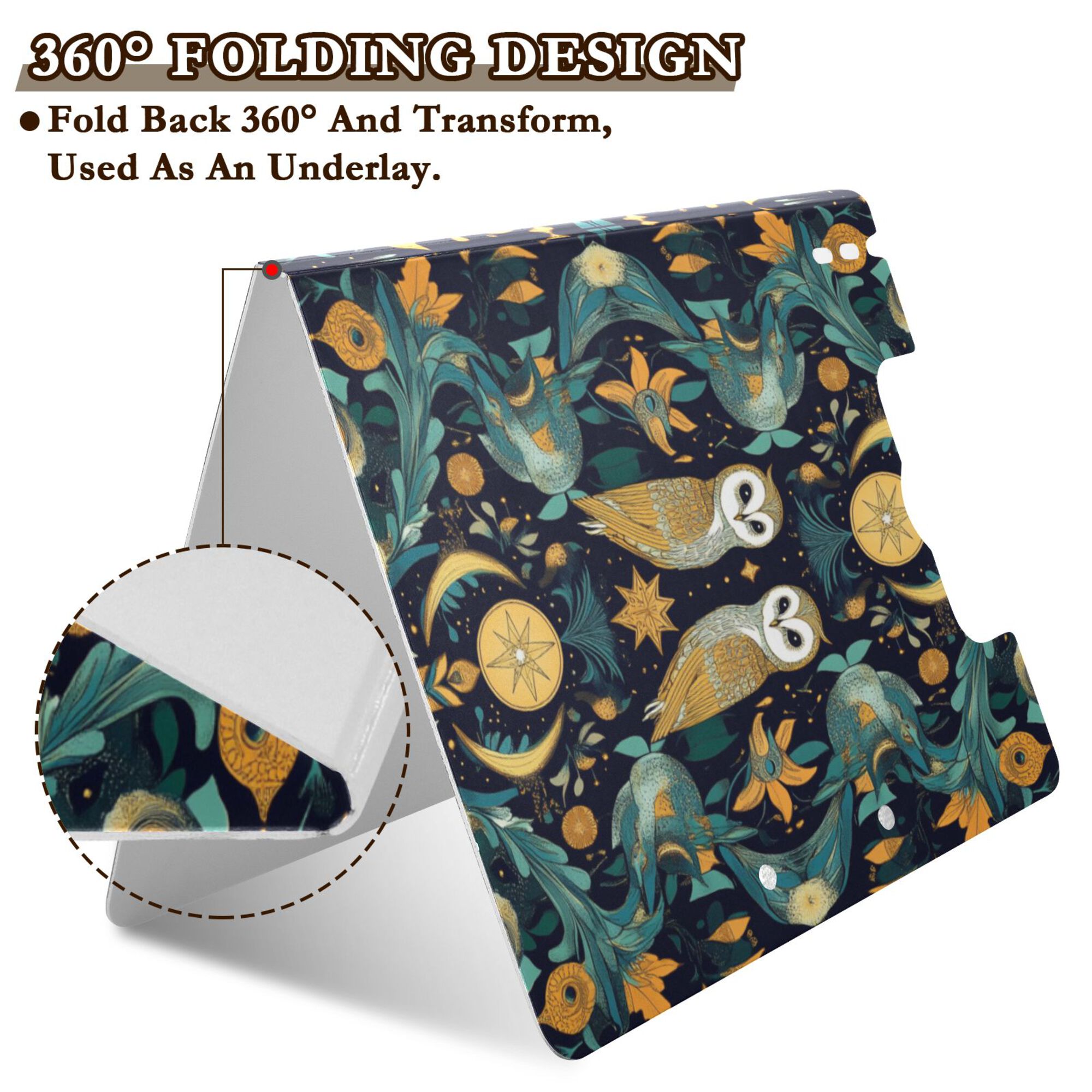 FORMRS A4 Clipboard Folder with Pen Holder Horizontal Foldable School Office Binder, Brown Mystical Owls