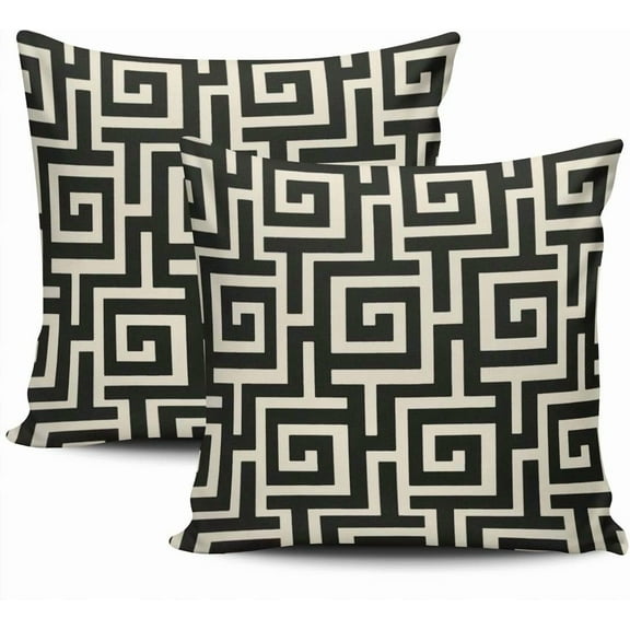 Ryan; Home Set of 2 Pillow Case Fashion Greek Key Black Throw Pillow Covers Cushion Decorative Pillowcase Square 18 x 18 Inches