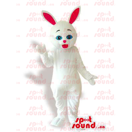 All White Rabbit Animal Plush SPOTSOUND Mascot With Pink Ears - Rabbit mascot