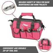 Hyper Tough 89-Piece Household Tool Set 12-Pocket Tool Bag, Pink