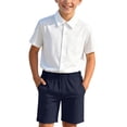 thumbnail image 2 of HVOBTTY Toddler Kid's Solid Color Lapel Short Sleeve Woven Shirt Elastic Waist Suits Short Pant 3 Piece Versatile Campus Outfit Suits, 2 of 5