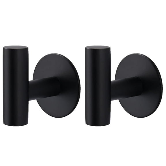 Self Adhesive Towel Hook Matte Black Coat Hook Brushed Nickel SUS304 Stainless Steel Heavy Duty Waterproof Towel Robe Clothes Hook Holder for Bathroom Kitchen Office Hotel Pool Wall Mounted Hook-2Pac
