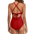 thumbnail image 4 of Fsqjgq Swimsuit for Women Bikini Doggy 2024 Women's Swimsuit Cut Out Swimsuit with Waistband High Waist Front Lace up Swimsuit for Women Red S, 4 of 5