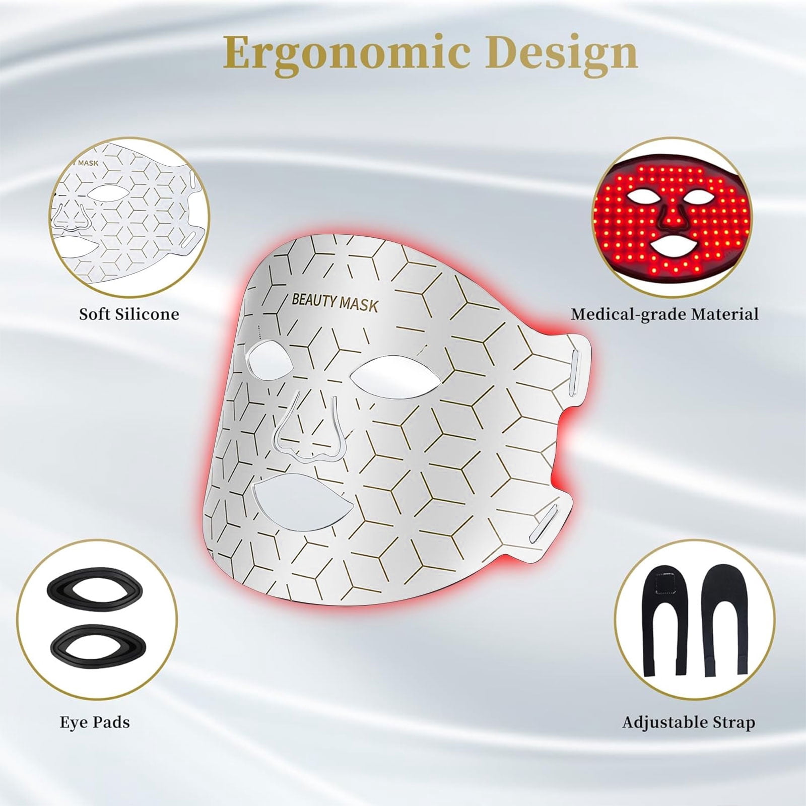 Red Light Therapy for Face and Neck Mask with 850nm NIR, 7 Colors LED Face Mask Light Therapy, Rechargeable Infrared Light Therapy Device for Anti-Aging at Home White