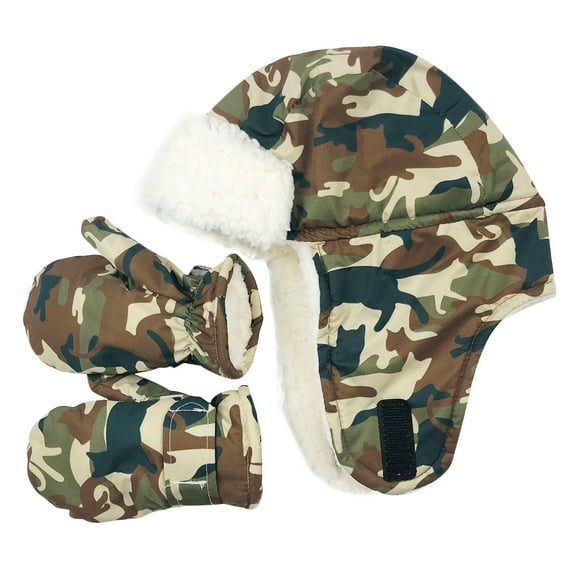 Penkiiy Baby Hats Baby Winter Hat Winter Baby Boys Girls Print Warmth Velvet Gloves Cap Suit Army Green Hat for 4-5 Years