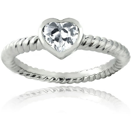 Design Shank Ring - Zirconia Ice Swarovski Zirconia Sterling Silver Rope Shank Design Heart Shape Stone Ring