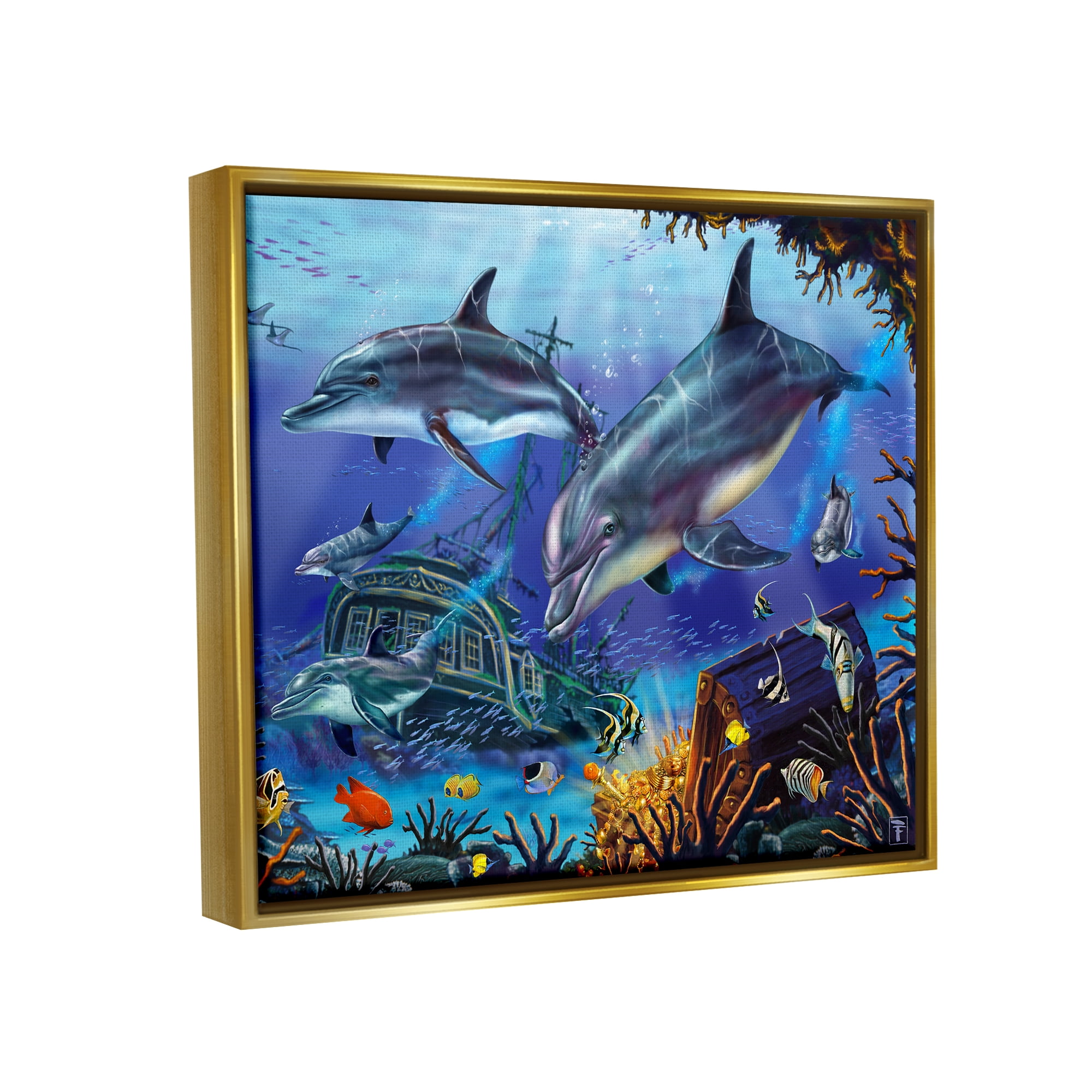 Stupell Industries Underwater Shipwreck & Treasure Coastal Painting Gold Floater Framed Art Print Wall Art
