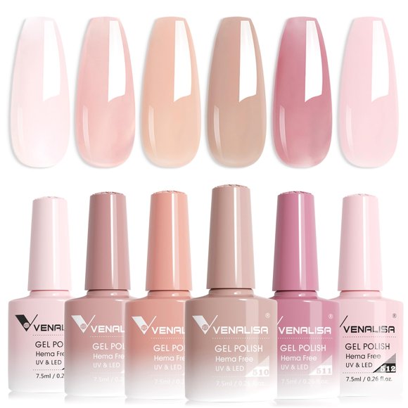 Set de esmaltes de uñas en gel VENALISA Jelly Sheer Nude Pink x6
