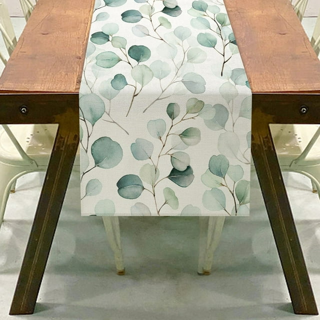 WRXMIJNHGSA Decorative Table Banner Under $10 Summer Leaves Print Fresh Green Series Linen Home Decoration Table Cloth