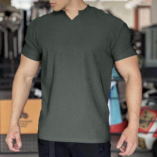 pstuiky Mangas cortas para hombre, Camiseta deportiva de verano para hombre, de manga corta, antiarrugas y con cuello en V. camisas casuales para hombre xxxl