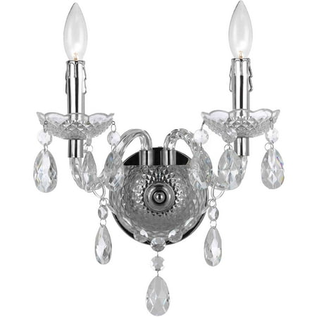 

Hanover Hannah Faux Crystal Wall Sconce in Clear and Chrome | Wall Light Fixture for Bedroom Living Room Hallway Entryway Kitchen Nursery | 2 Lights | Hardwire or Plug-In