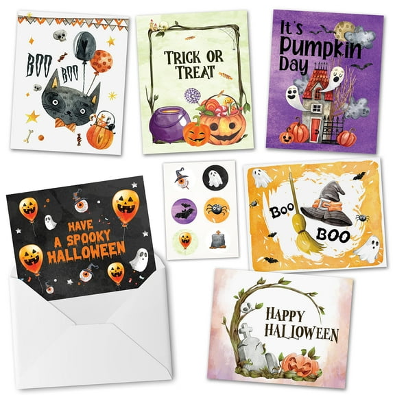 Perfect Life Ideas 90-Pack Halloween Greeting Cards Assortment – 4x5 Inch Spooky Card Set with Envelopes for Kids, Friends, and Party Favors