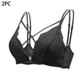 thumbnail image 2 of YWDJ Comfy Bras for Women 2 Pack Front Close Bras Size Small Wireless Sleep Bras Spaghetti Straps Half Cup Push up Wrap Comfy Bras Padded Lace Bras Solid Lounge Bras Black L, 2 of 6
