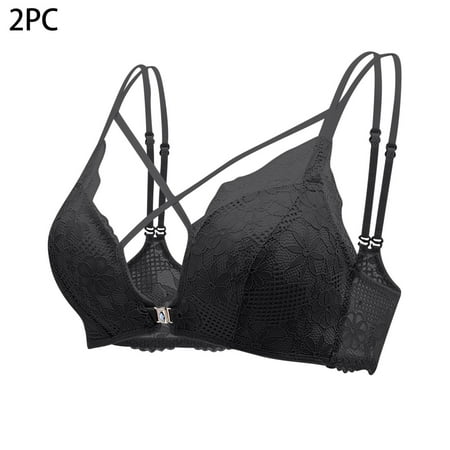 fheaev 2 Pack Front Closure Bras For Women Sexy Lace Lingerie For Girls Front Buckle Beautiful Back Adjustable Shoulder Strap T-Shirt Bra Everyday Bra Minimizer Bra