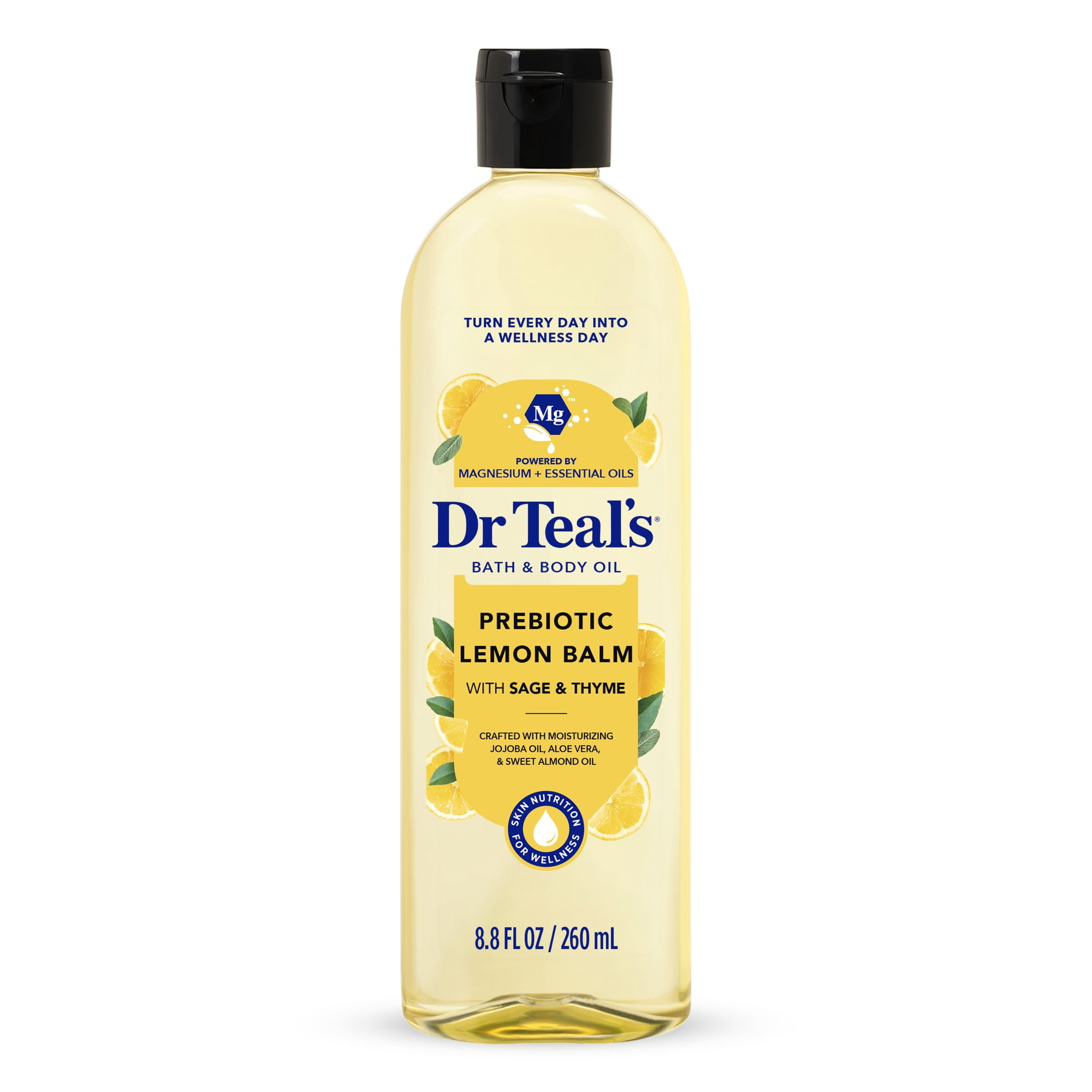 Dr Teal's Prebiotic Lemon Balm Moisturizing Bath & Body Oil, 8.8 fl oz