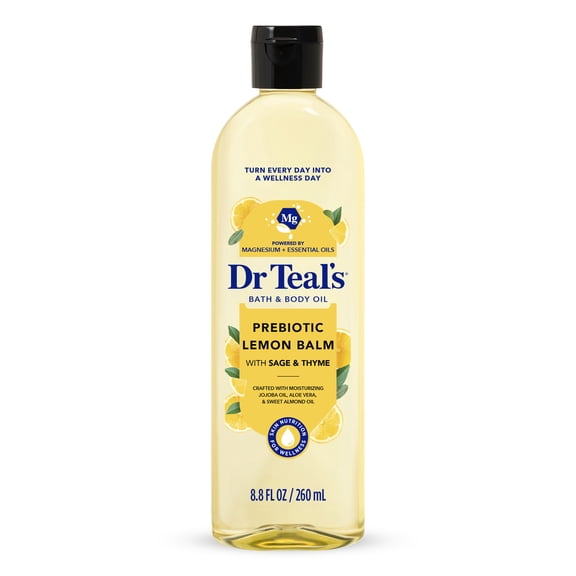 Dr Teal's Prebiotic Lemon Balm Moisturizing Bath & Body Oil, 8.8 fl oz