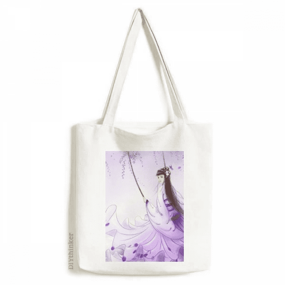 Under Wisteria Chinese Style Watercolor Tote Canvas Bag Shopping Satchel Casual Handbag