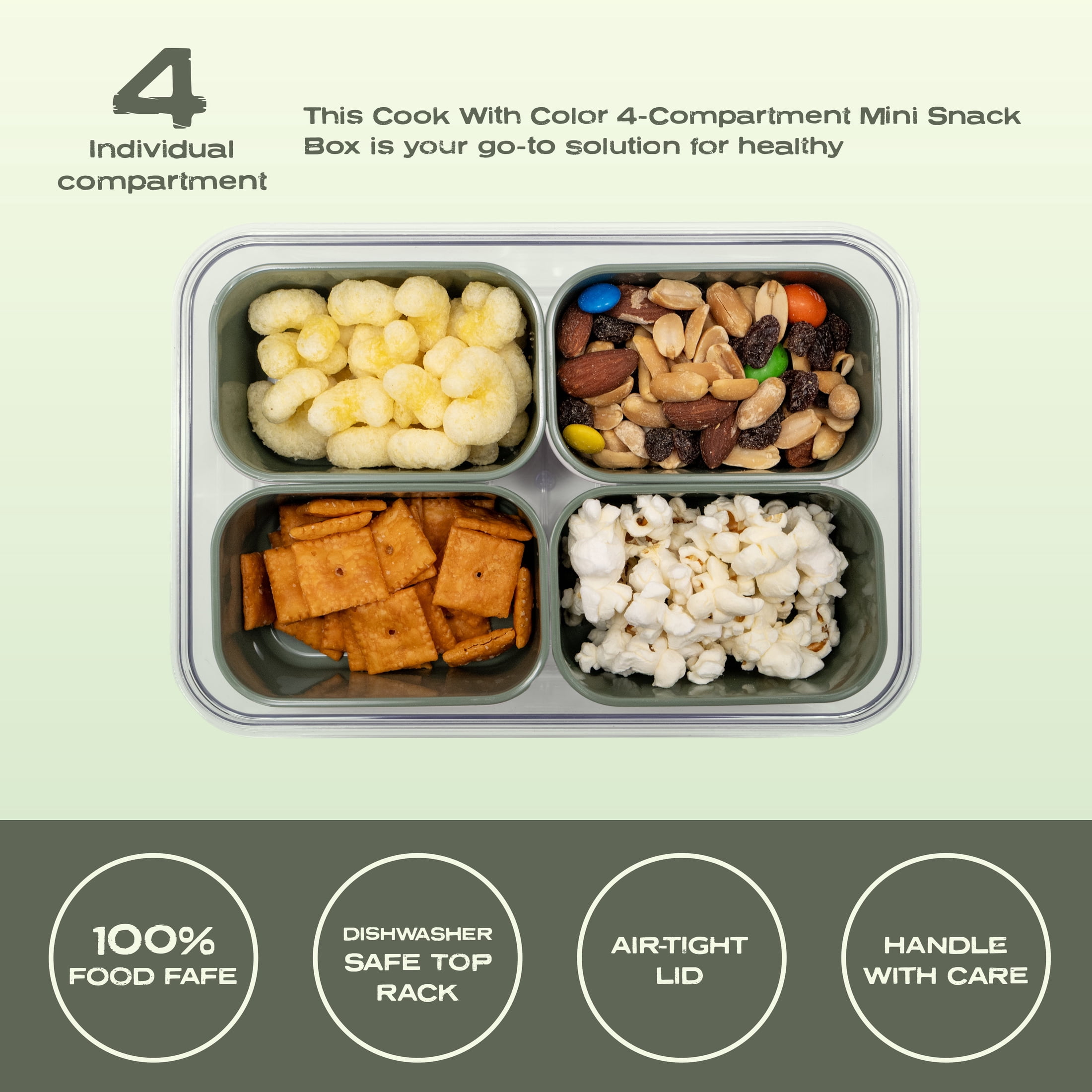 Cook With Color 4-Compartment Food Storage with Ice Pack, Portable, Sage