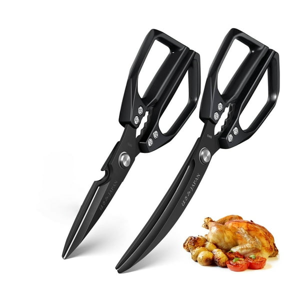 Kitchen Scissors Set Black - Stainless Steel Kitchen Shears, Sharp Meat Scissors Dishwasher Safe, Heavy Duty Poultry Shears all Purpose, Japanese Cooking Scissor for Food, Chicken, and Turkey