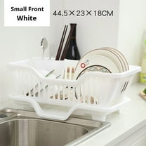 Plastic Dish Drying Rack Dish Draining Rack with Drainboard Kitchen Tableware Drying Basket with Cutlery Holder for Kitchen Counter, White