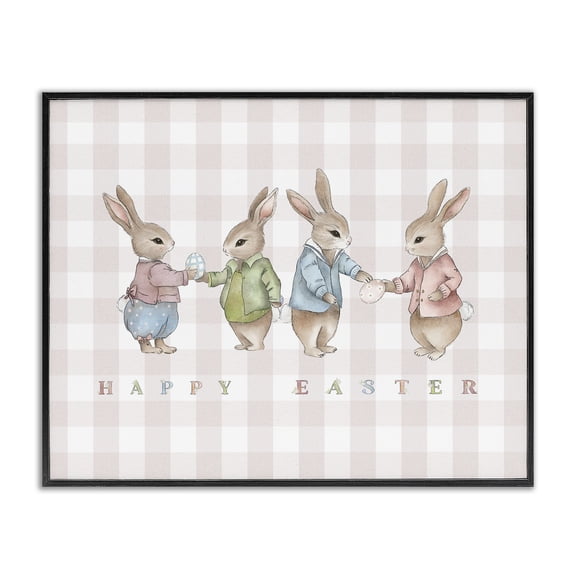 Stupell Industries Cottage Easter Bunnies Pink Gingham Black Framed Giclee Art, 14 x 11, by Leah Straatsma