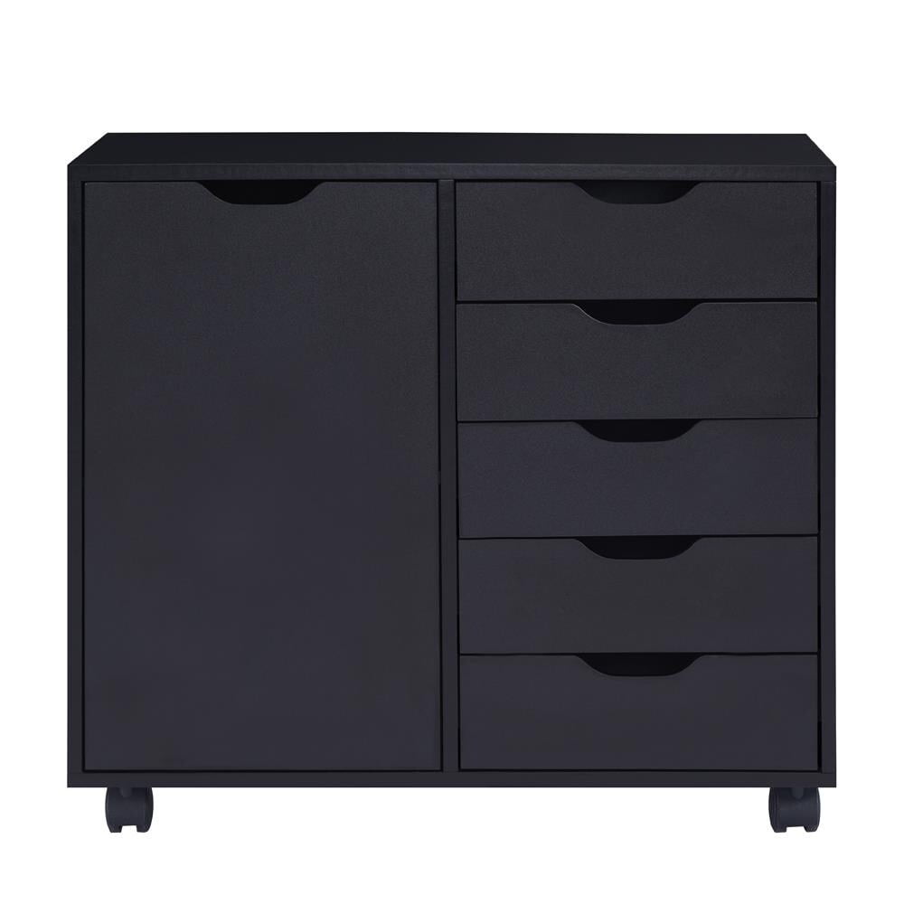 5- Drawer Office Wooden Cabinet, Lateral Filing Storage Cabinet, Verticle Mobile File Storage Cabinet with shelf Black