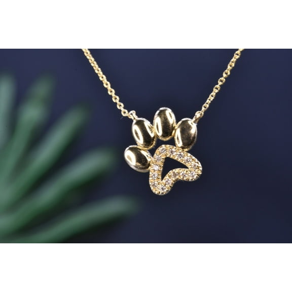 Stunning 14K Yellow Gold Finish Round Cut Cubic Zirconia Paw Pendant Necklace