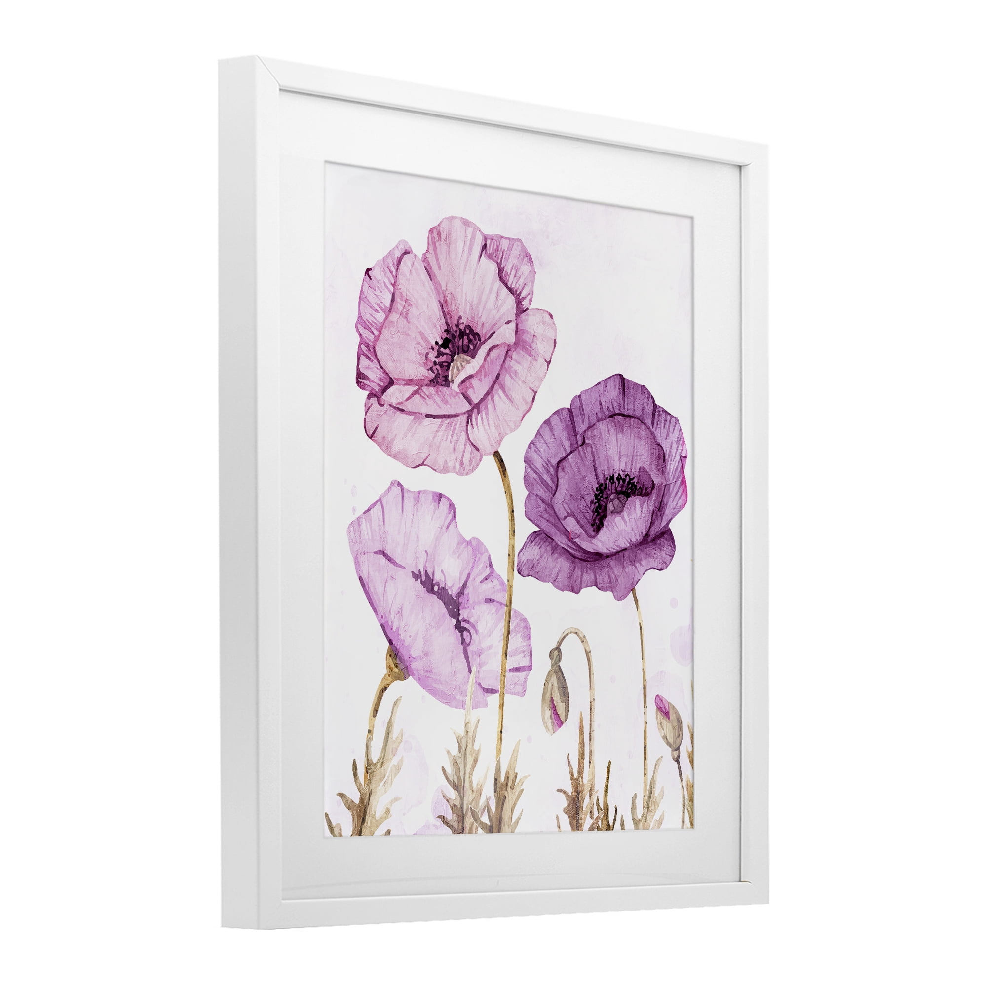 Stupell Industries Bright Poppies in Purple White Framed Print Under Glass, design by Kim Allen