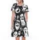 thumbnail image 1 of Balery Black White Spooky Ghosts Vestidos sueltos de manga corta para mujer, vestidos de verano 2025, vestidos casuales de corte A con vuelo., 1 of 6