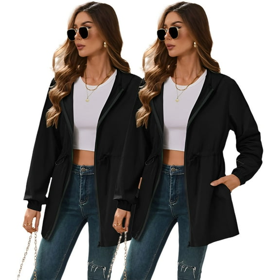 TELOLY 2Pcs Rain Coats for Women,Adapts to Changing Weather Rain Jacket Women,Beautiful Design Raincoat for Women,Black3