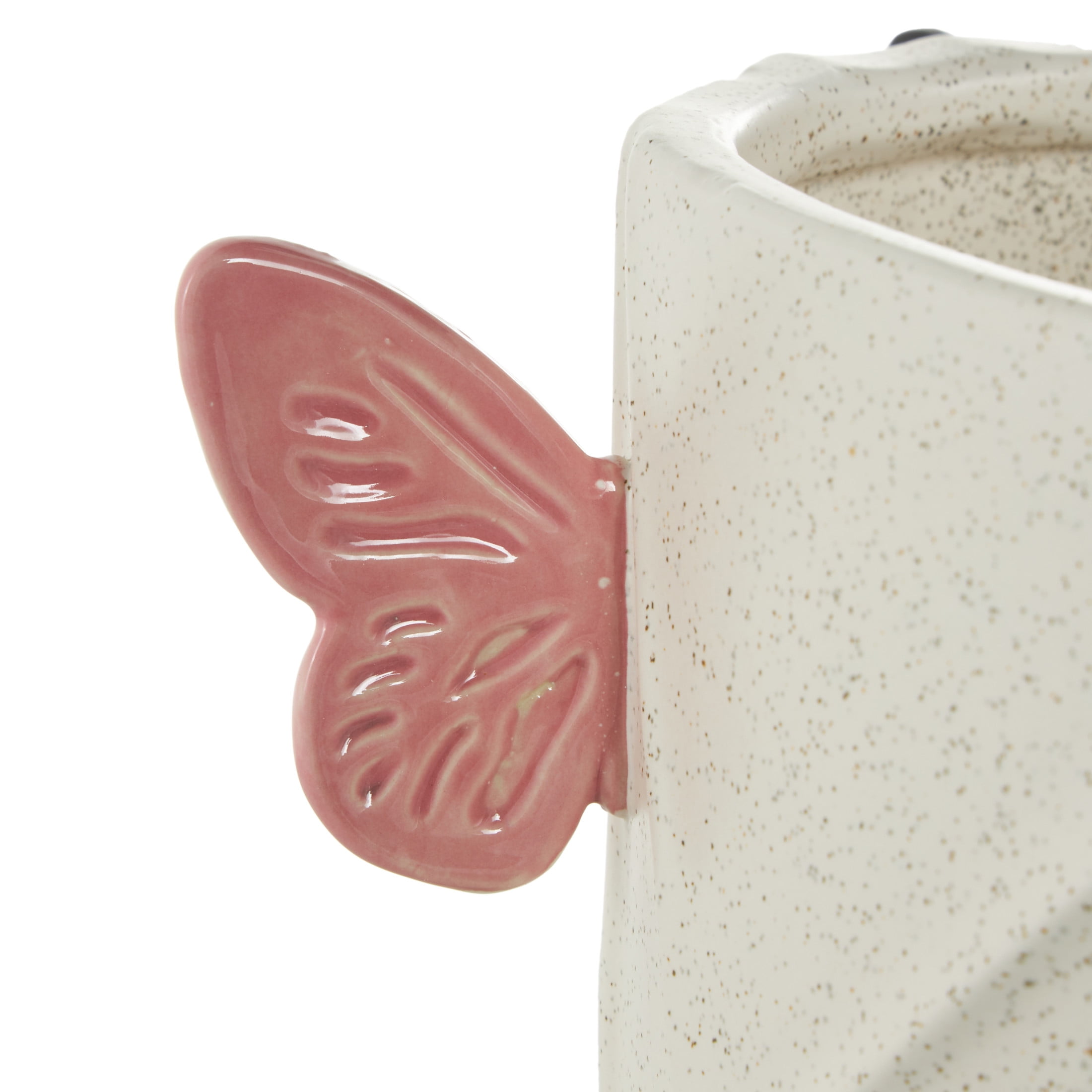 DecMode 11" Butterfly Wide White Ceramic Vase with Multicolor Accents