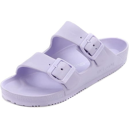 

Womens Sandals Adjustable Double Buckle Strap Waterproof EVA Flat Slides