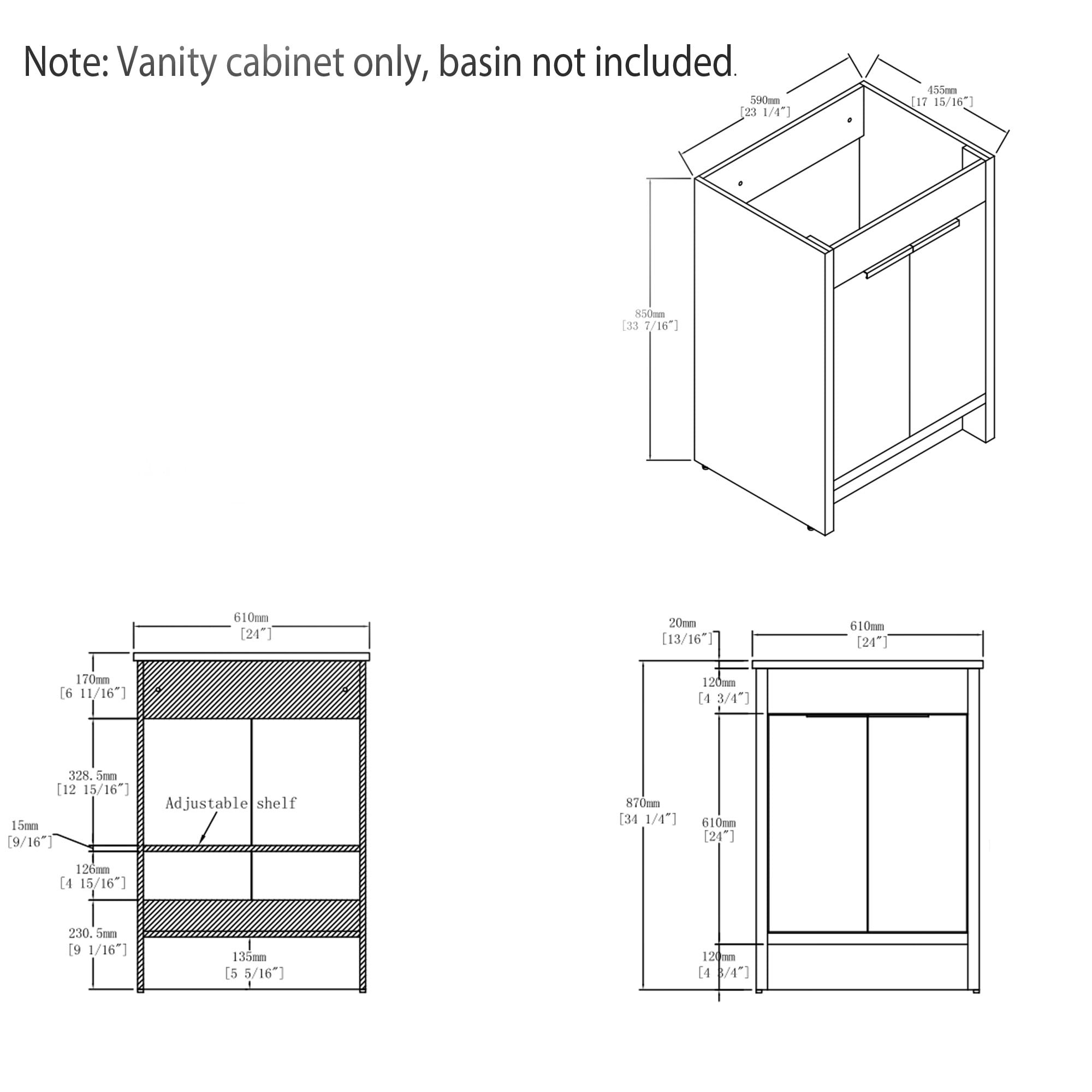 Leumius 24" Bathroom Vanity Cabinet with Soft-Close Double Doors,Freestanding Bathroom Vanity,Spacious Interior Storage,Cabinet Only,Brown