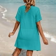 thumbnail image 4 of WULMLEO Women's Cover Up Short Sleeve Bathing Suit Cover Ups V Neck Beach Coverup Dress with Pockets Cyan L, 4 of 4