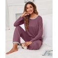 thumbnail image 5 of Women's Long Sleeve Sleepwear Soft Crew Neck Pyjama Set,Purple Red, 5 of 5
