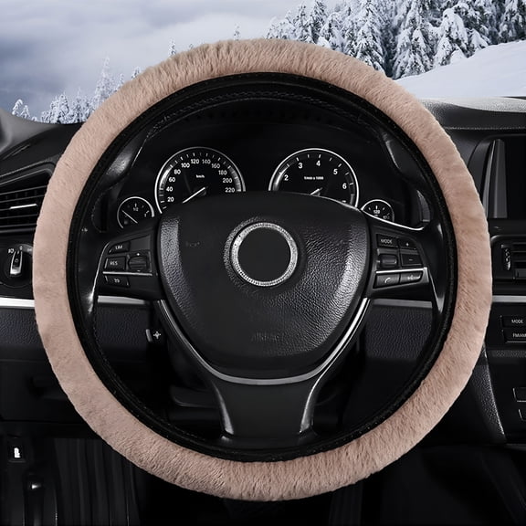 MELIVO Car Steering Wheel Cover, Fluffy Soft Plush for Winter Warm, Steering Wheel Protector, Universal 14-15 Inches, Elastic & Anti-Slip, Decor Car Accessories