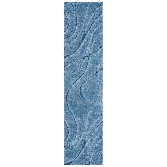 SAFAVIEH Florida Tamzen Abstract Shag Runner Rug, Light Blue/Blue, 2'3" x 21'