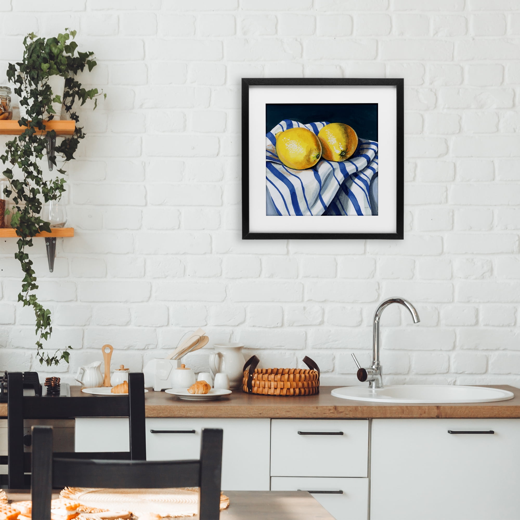 Stupell Industries Fresh Kitchen Lemons on Dishtowel Black Framed Print Under Glass, design by Kate Jarvik Birch