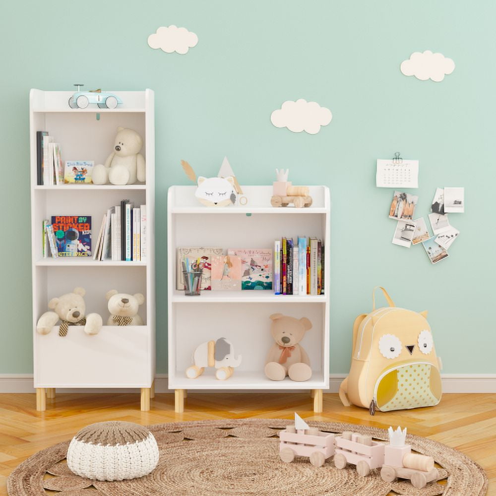 Yoneston 4-Tier Kids Bookcase with Sturdy Legs, Children Storage Bookshelf and Toy Storage Organizer Cabinet for Bedroom Playroom Nursery, White