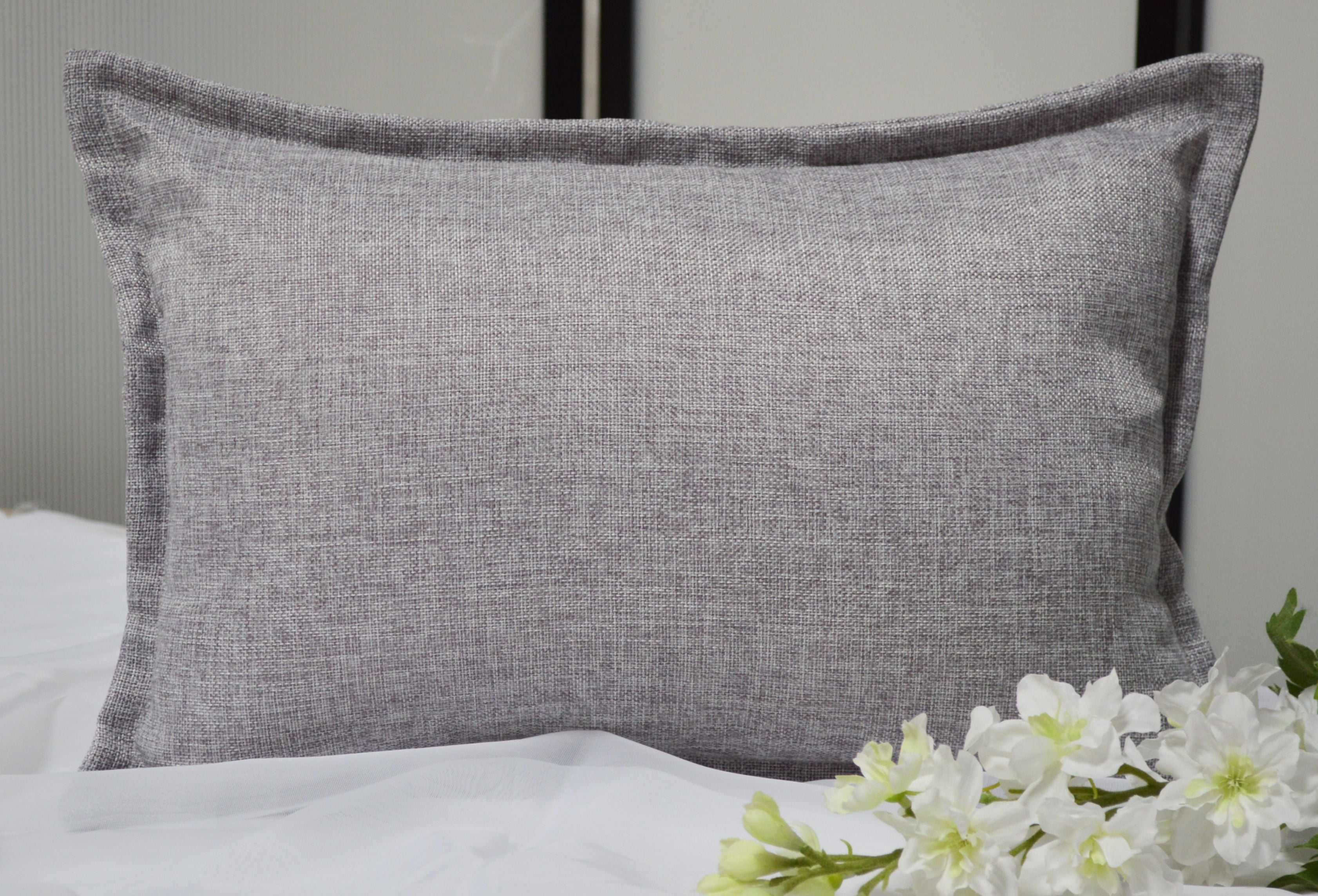 Aiking Home 12"x24" Solid Faux Linen Throw Pillow COVER, Grey
