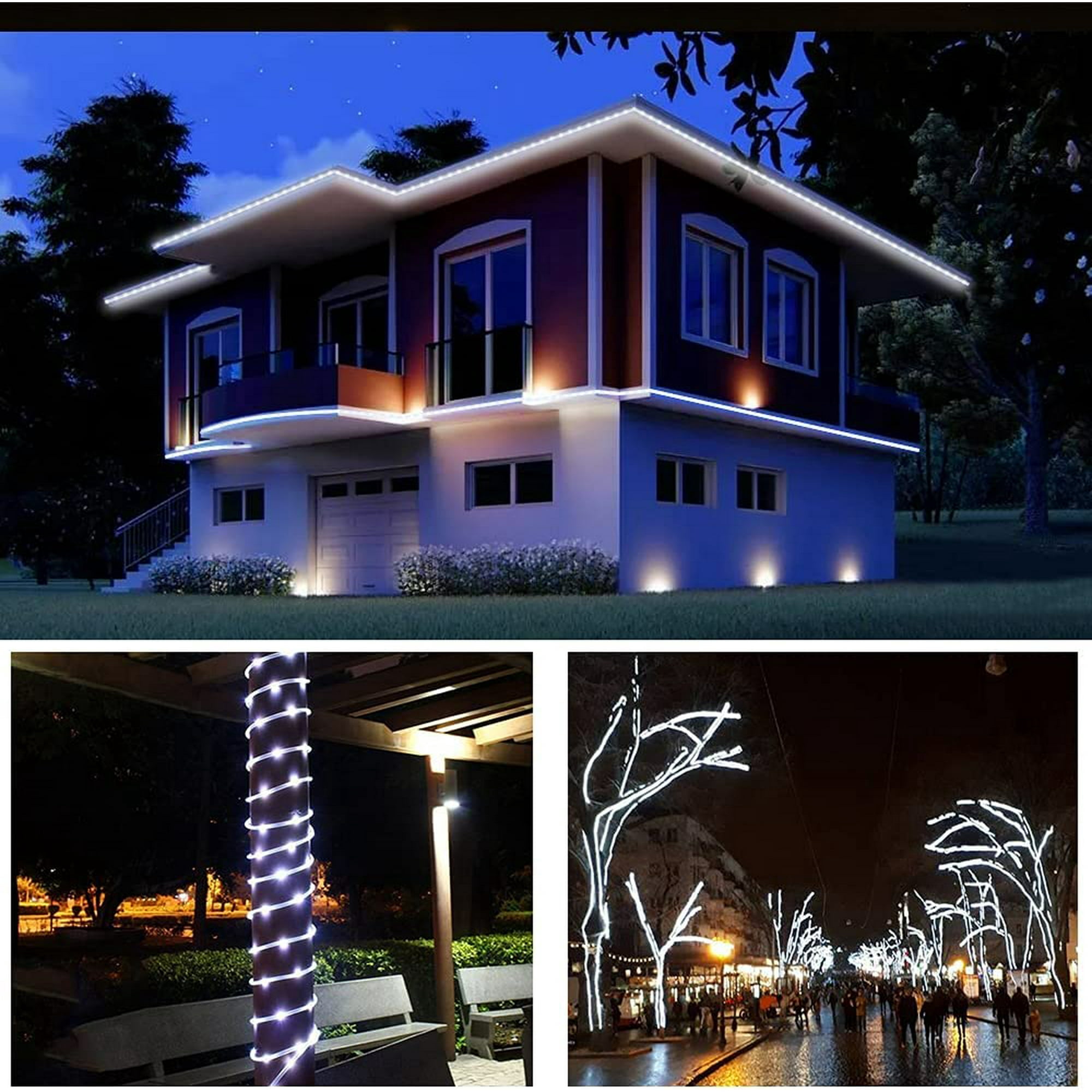 ZOELNIC 100 LEDs 40ft Solar Rope Tube Lights Waterproof String Lights with 8 Lighting Mode Outdoor Garden Decorative Lights for Christmas Wedding Party, White