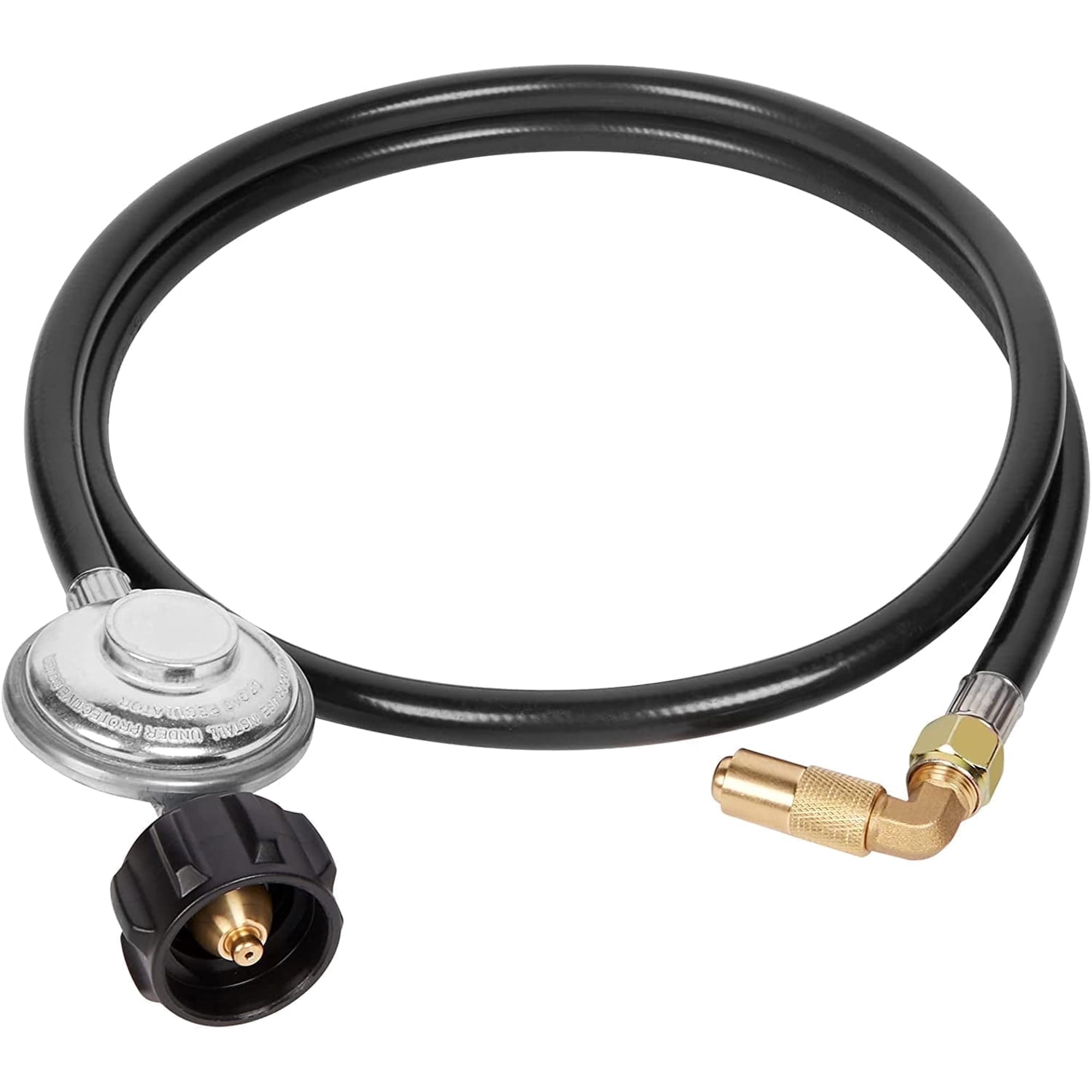 Gaspro 5ft Propane Adapter Hose with Regulator for Grill Blackstone 17 and 22 inch Griddle with 90 Degree Elbow Adapter and 3/8" Female Flare