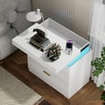 thumbnail image 4 of Nightstand with Charging Station and LED Lights,Night Stand with Sliding Top for Bedroom,Bedside Table with Drawers,Modern End Side Table,White.28.8''W x 1, 4 of 5