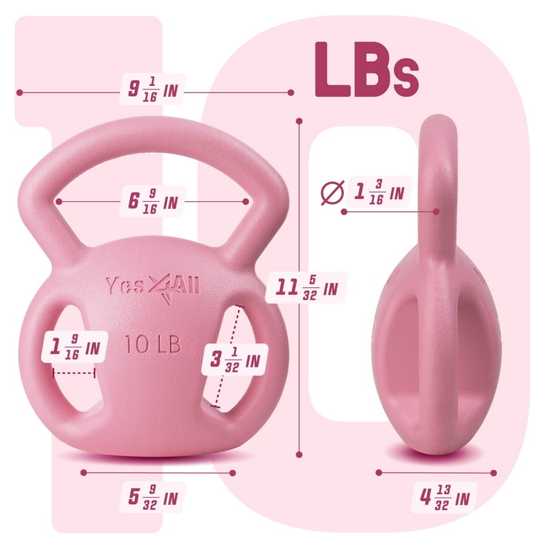 Yes4All Plastic - Three-Handles Kettlebell - Pink - 10lbs pair