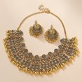 thumbnail image 6 of Indian Bollywood Traditional Jhumka Jewellery Set for Women Large Big Tassel Beaded Kundan Ethnic Wedding Wear Party Festival Choker Necklace Earrings Maang Tikka Traditional Fashion Antique Jewelry, 6 of 12